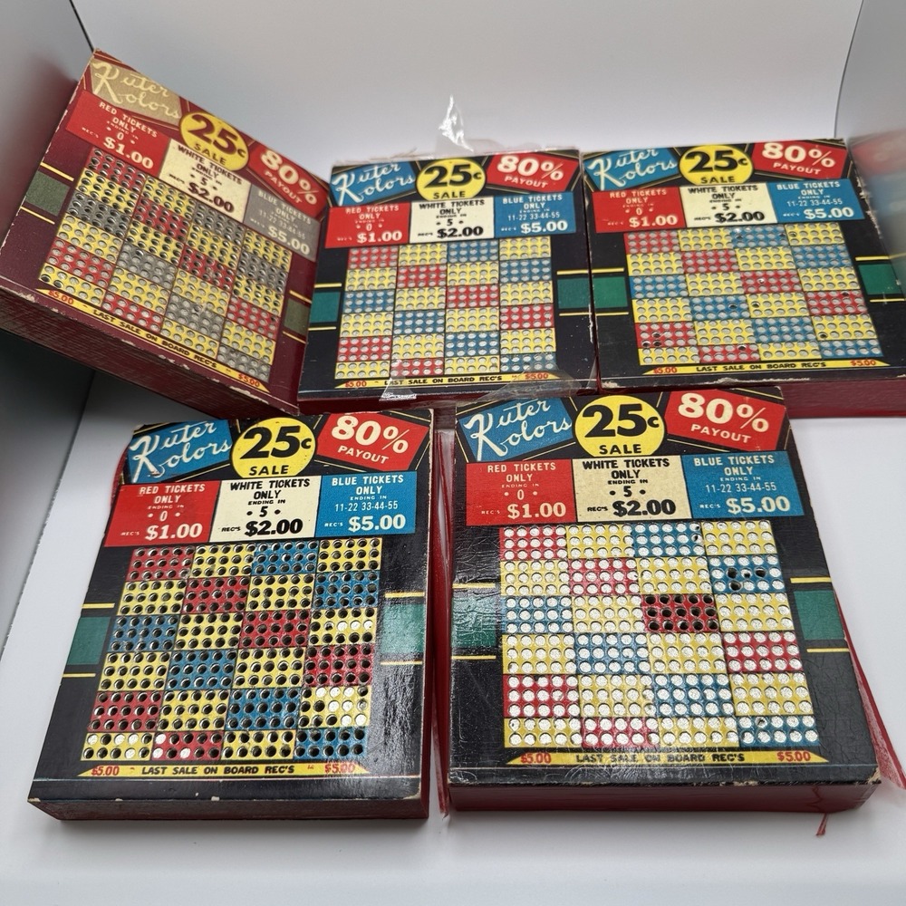 Kuter Kolors 5 Vtg Cigarette Special Punch Board 340 Plays Punches Lottery Board